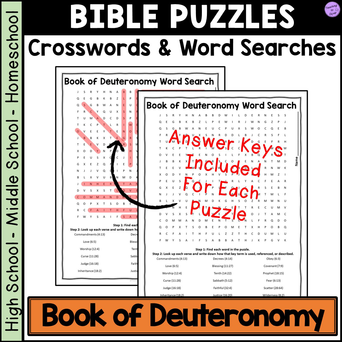 Bible Book Of Deuteronomy Crossword Word Search Puzzle Activities Made By Teachers