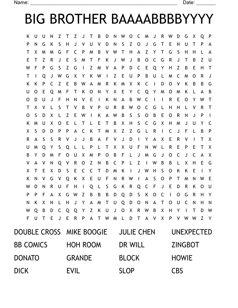 BIG BROTHER BAAAABBBBYYYY Word Search WordMint