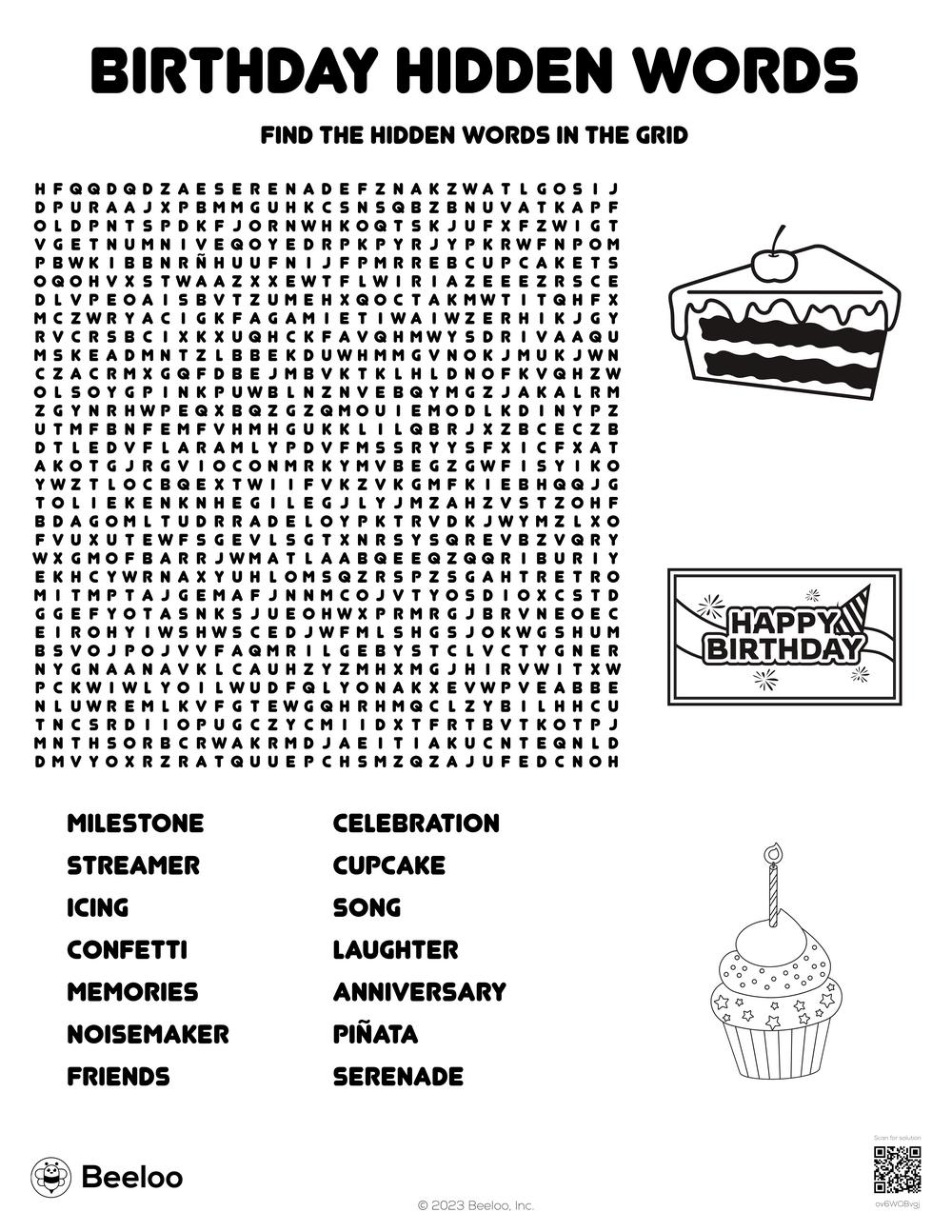 Happy Birthday Word Search Printable
