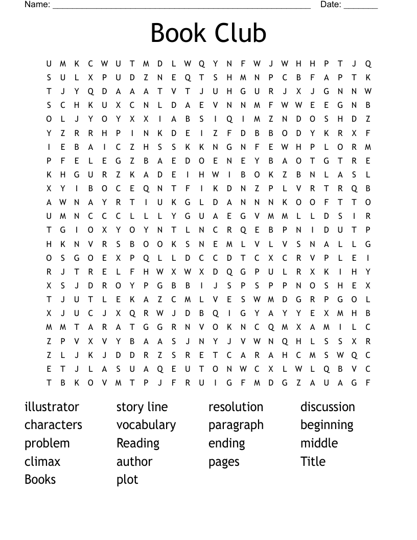 Book Club Word Search WordMint