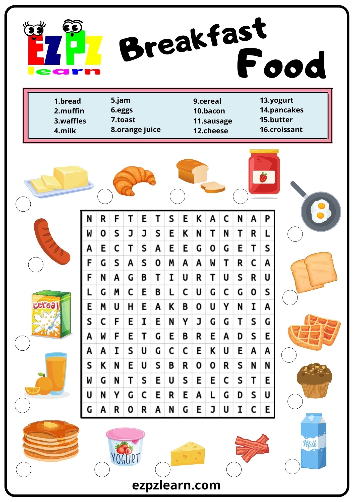 Breakfast Food Word Search 2 Ezpzlearn Breakfast Food Word Search 2 Ezpzlearn