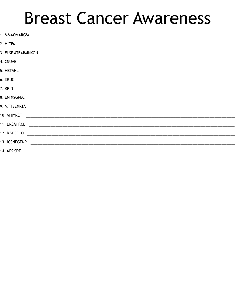 Breast Cancer Awareness Word Search WordMint