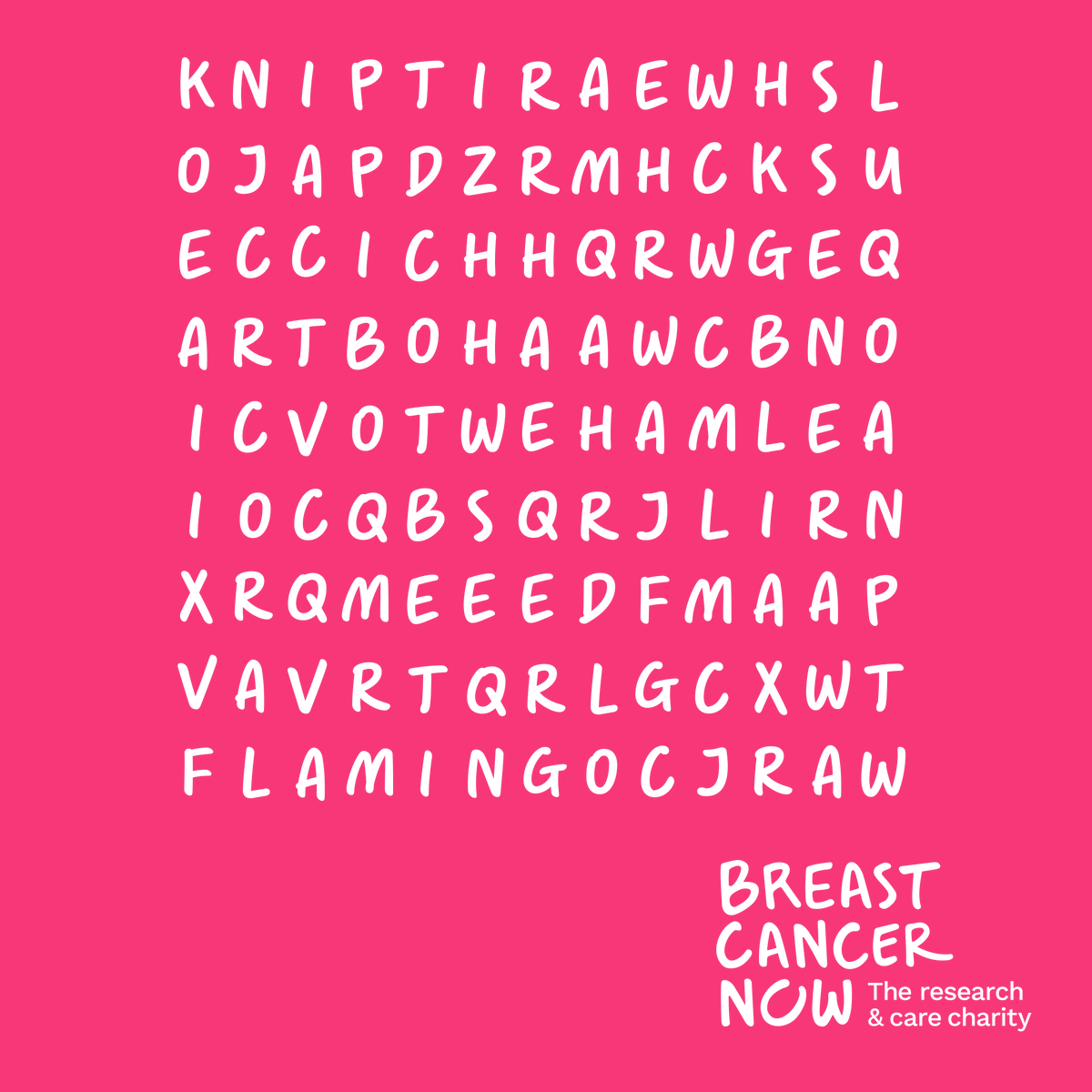 Breast Cancer Now X Warm Up For Your wearitpink With This Word Search Hidden Words Care Research Flamingo Wearitpink October Coral Awareness Https t co rJ9EZUQVWb X