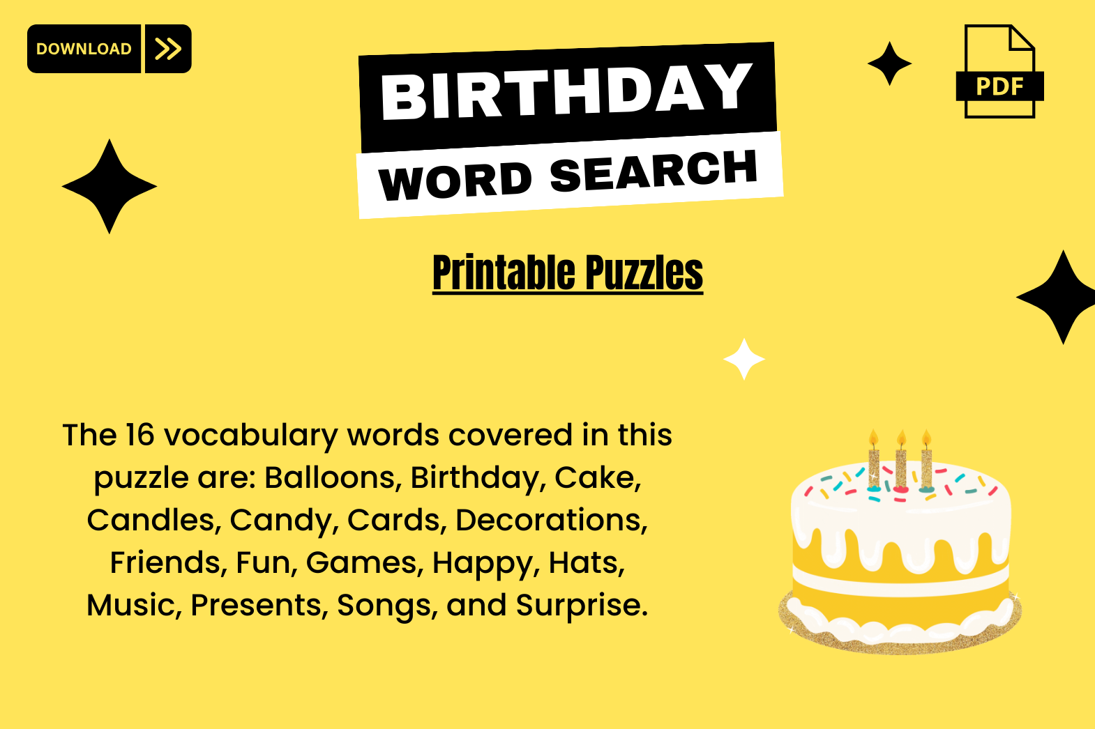 Birthday Word Search Printable