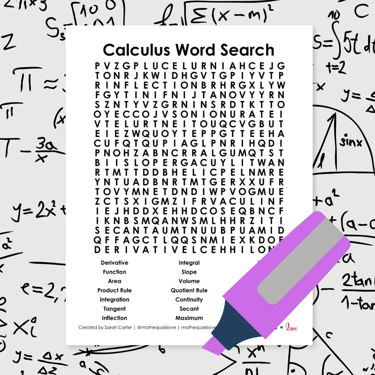 Calculus Word Search Puzzle Math Love