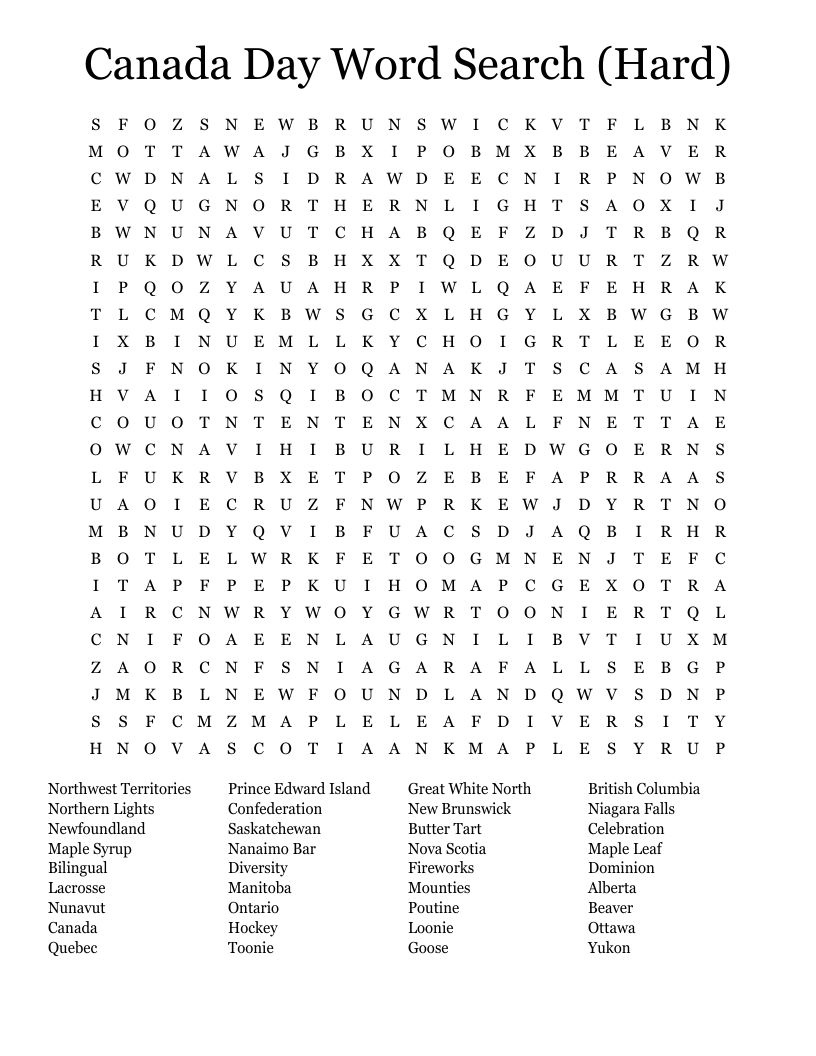 Printable Hard Word Searches