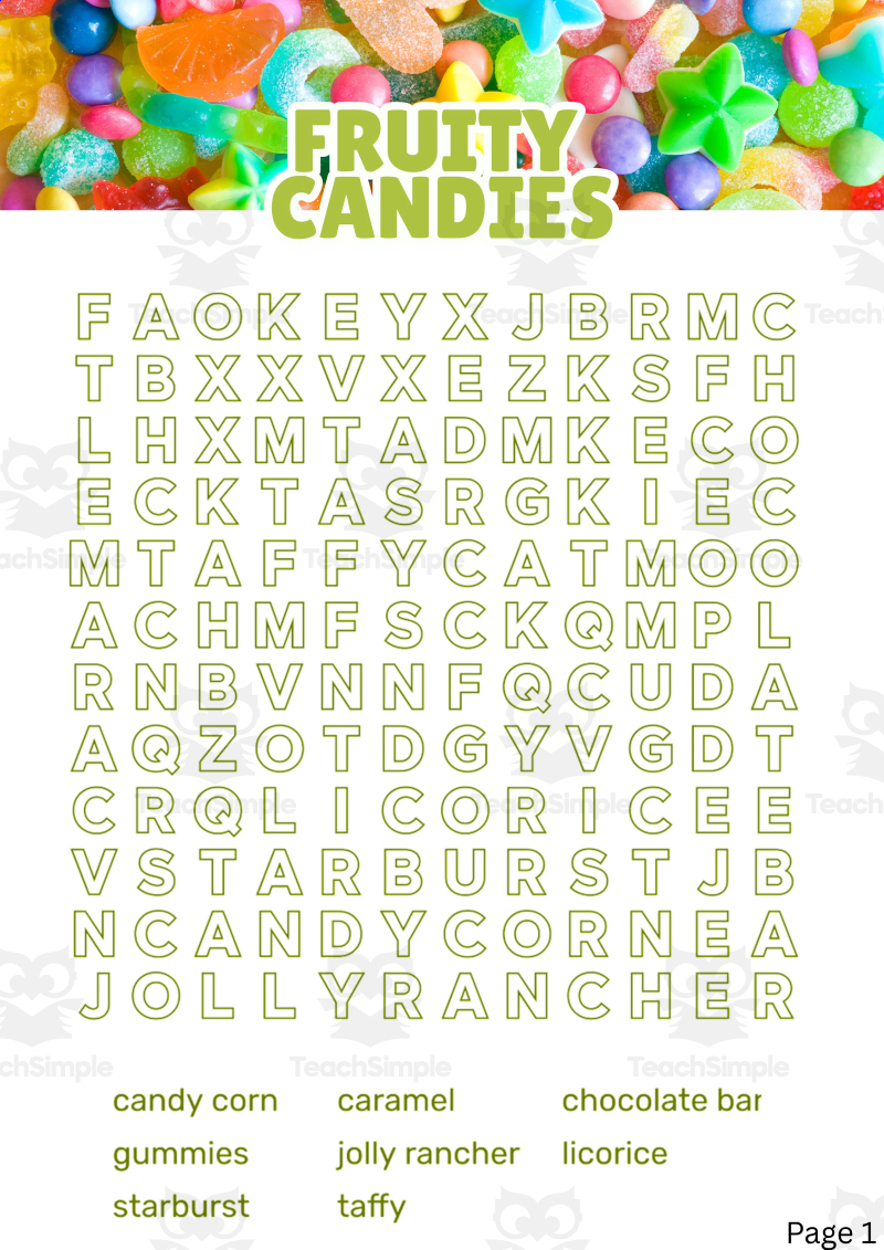 Candy Word Search Pdf