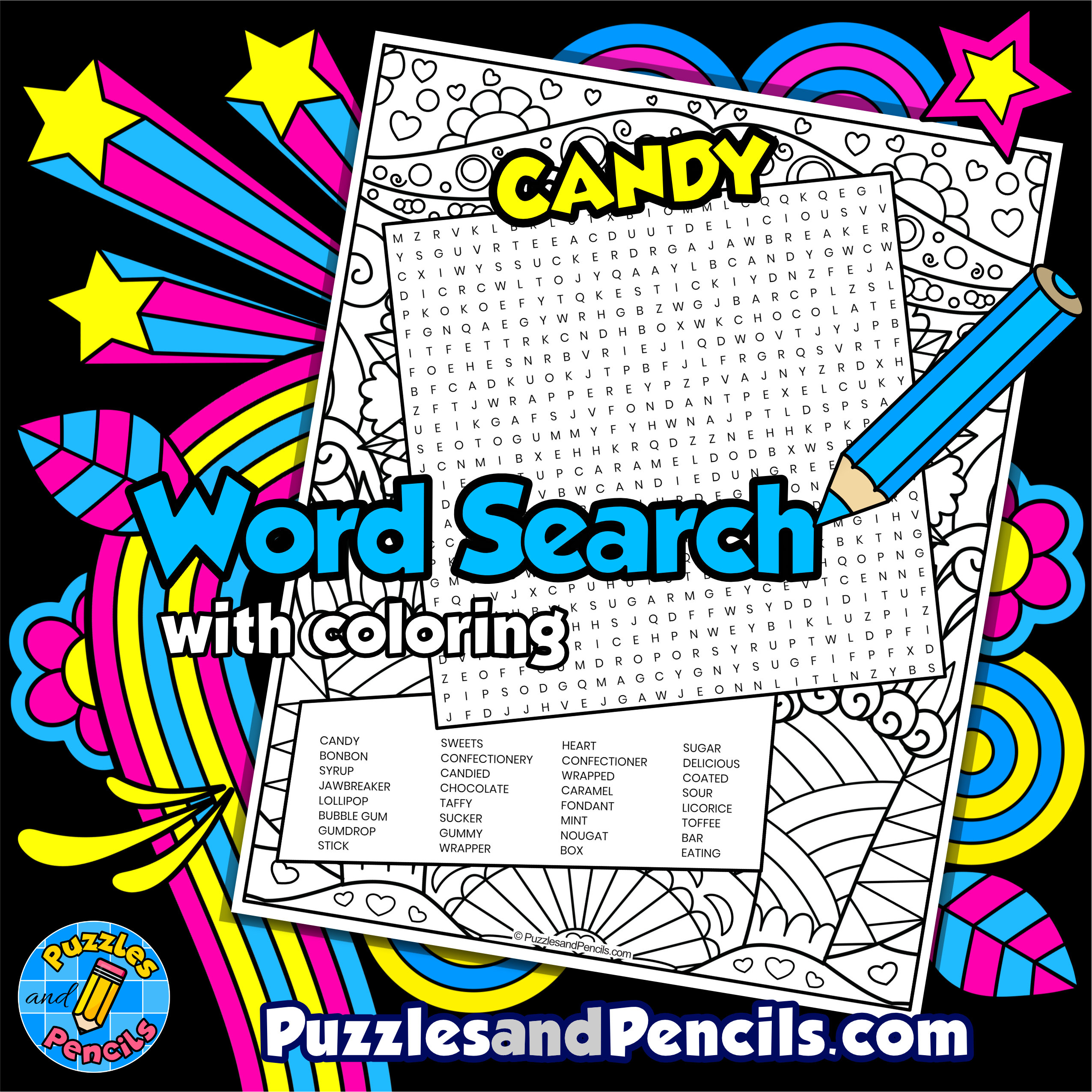 Candy Word Search Puzzle With Coloring Valentine s Day Wordsearch Made By Teachers