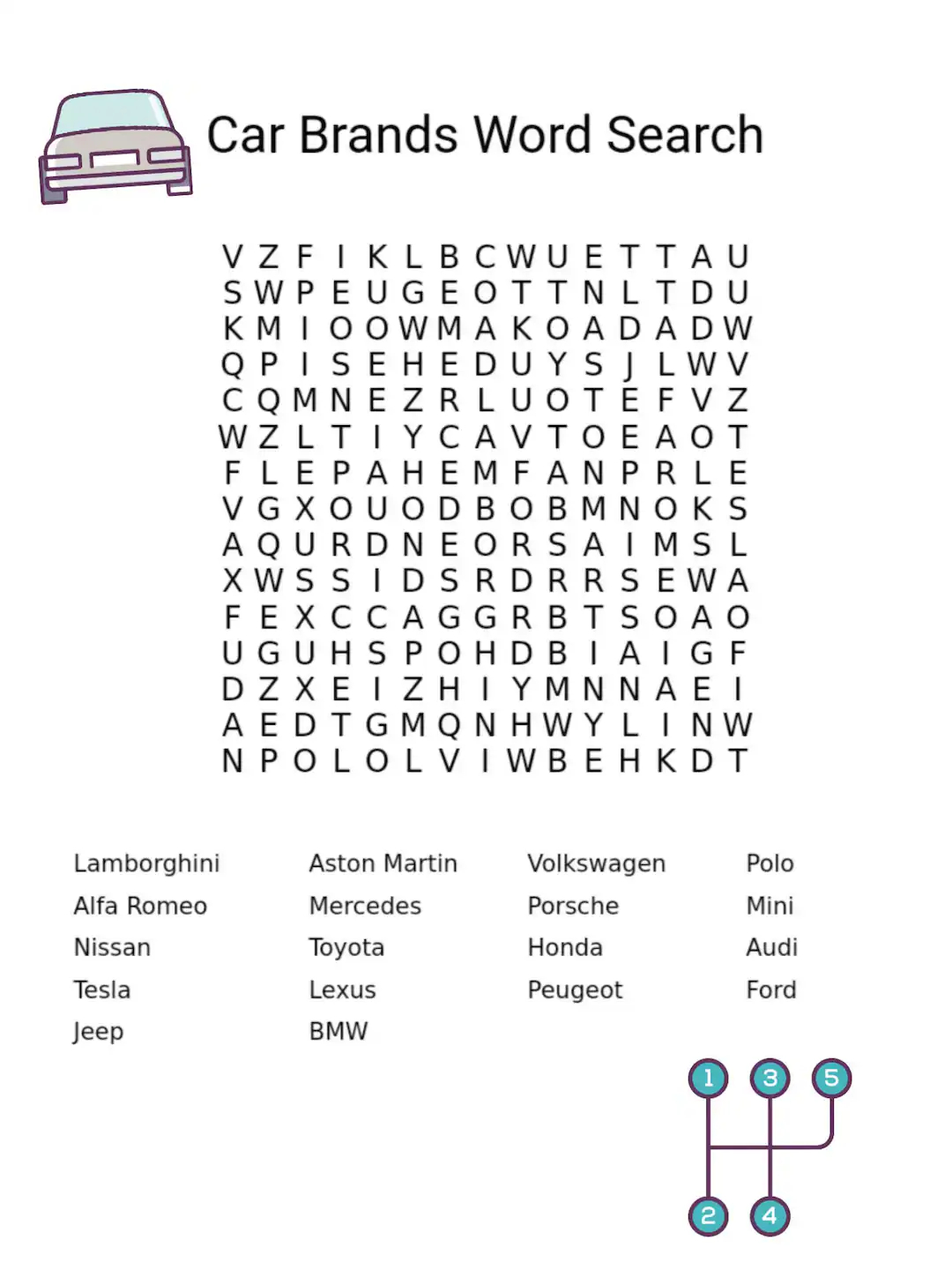 Car Lover Car Brands Wordsearch Puzzle Game Fun Kids Activity Word Games Instant Printable Digital Download Etsy Ireland