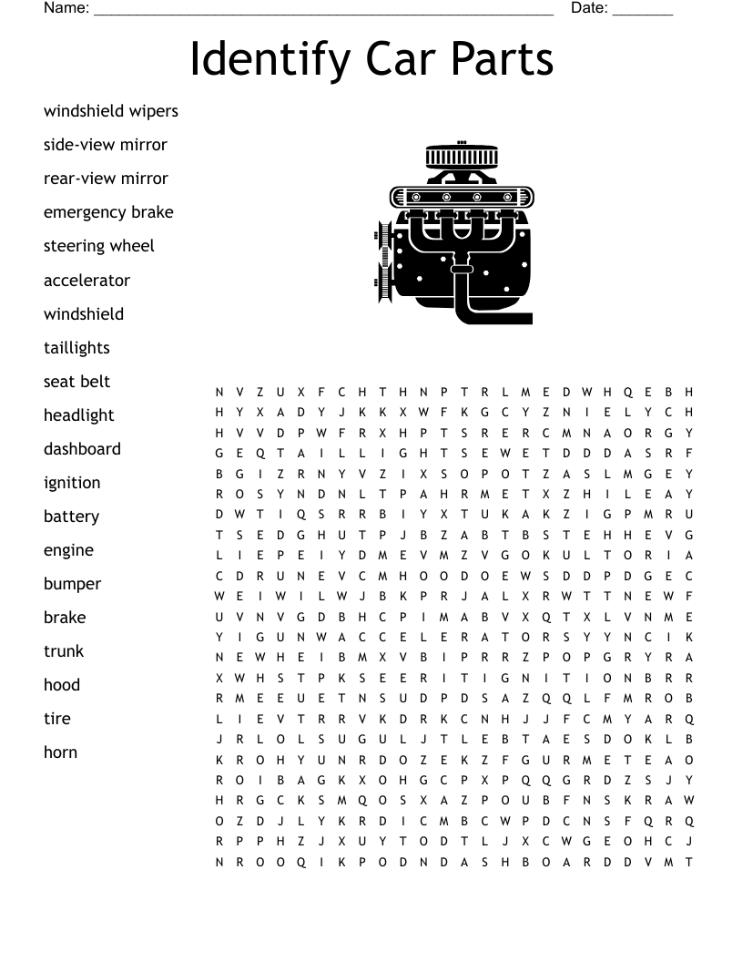 CAR PARTS Word Search WordMint