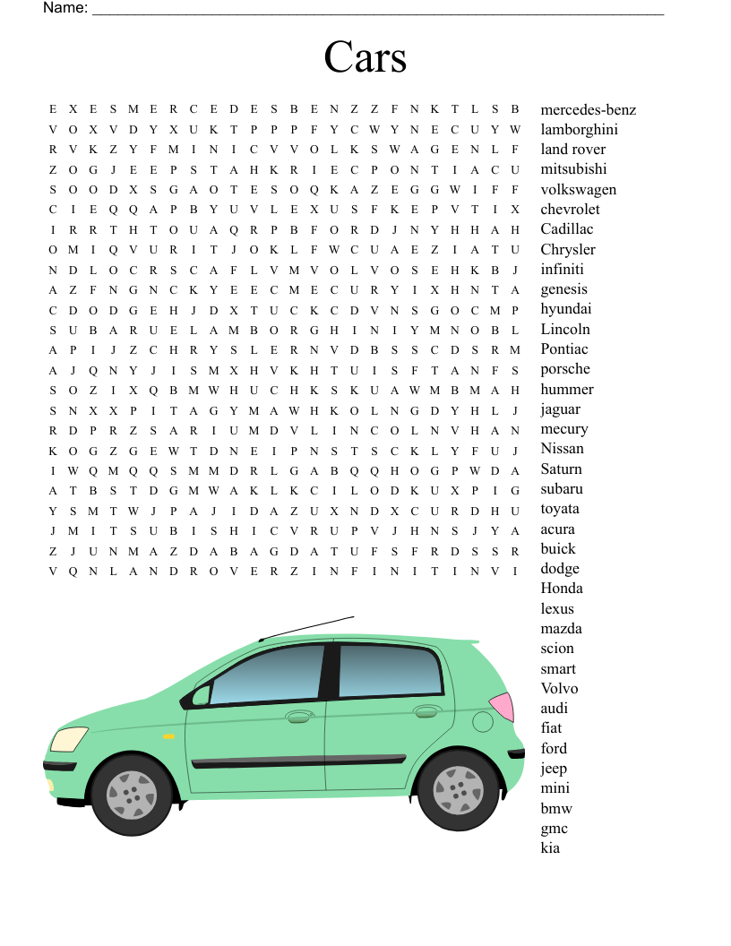Car Types Word Search WordMint