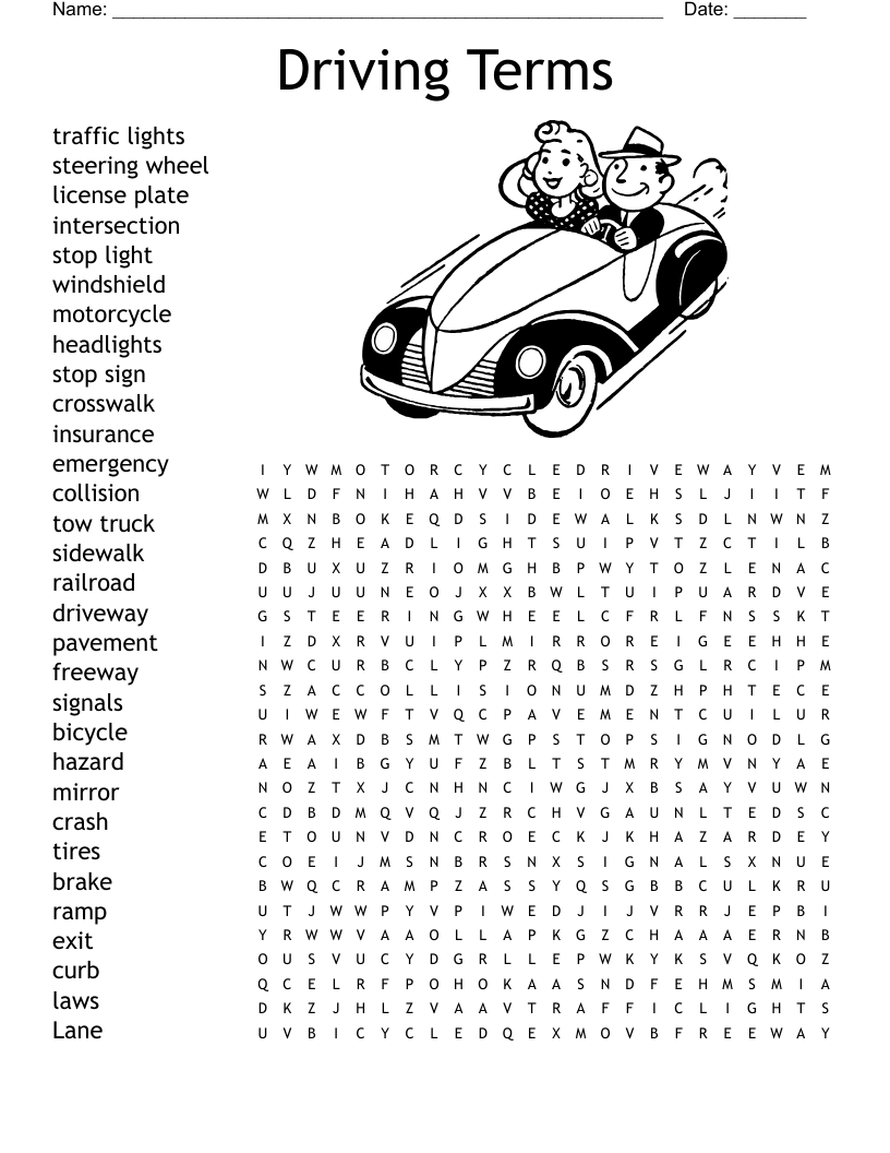 Word Search For Cars