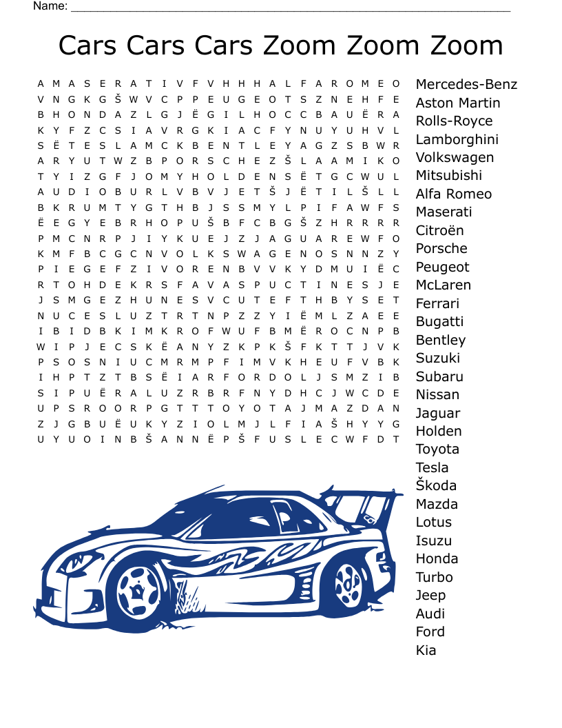 Free Word Search About Cars