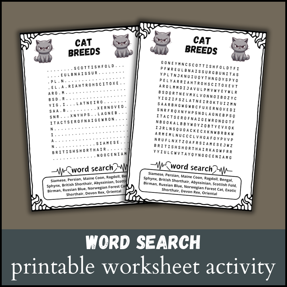 Cat Breeds Word Search Puzzle Worksheet Activity Wordsearch Made By Teachers