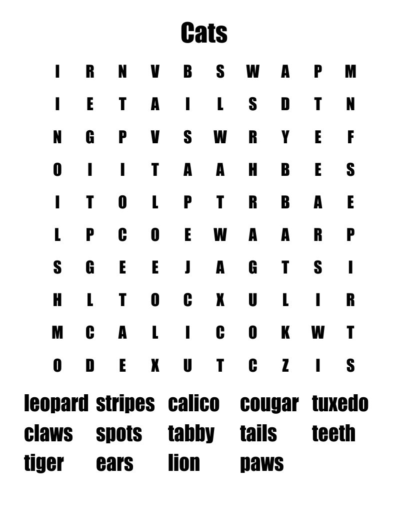 Cats Word Search WordMint