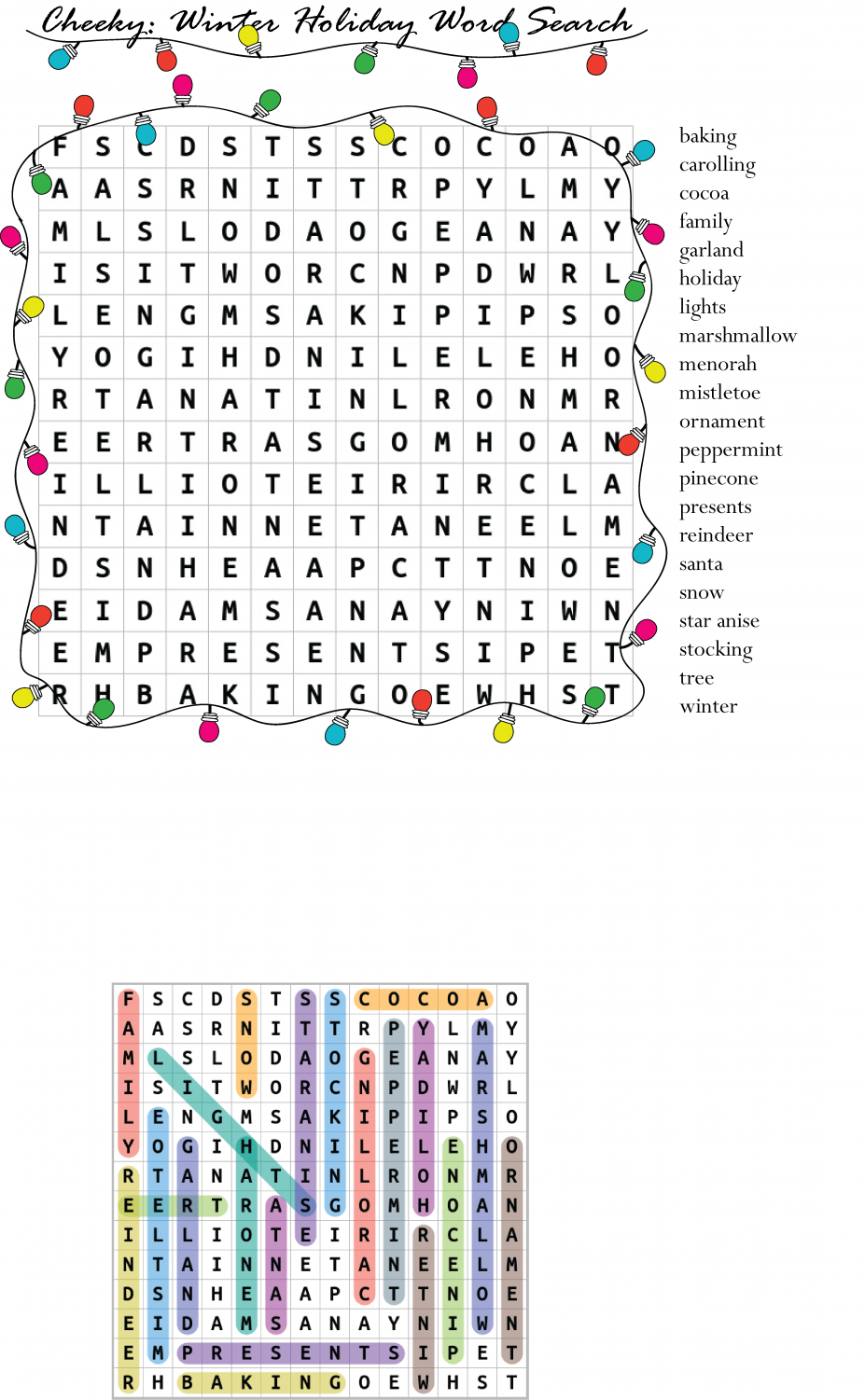 Winter Holiday Word Search Printable Free
