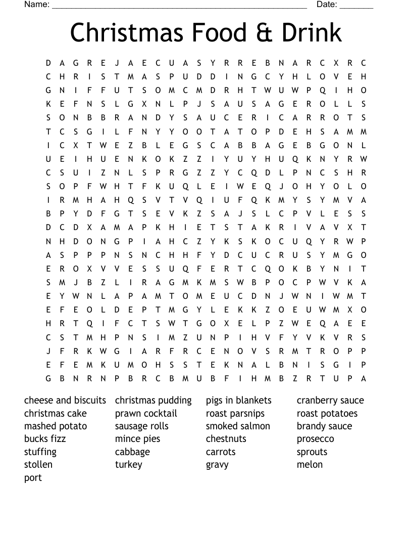 Christmas Food Drink Word Search WordMint Christmas Food Drink Word Search WordMint