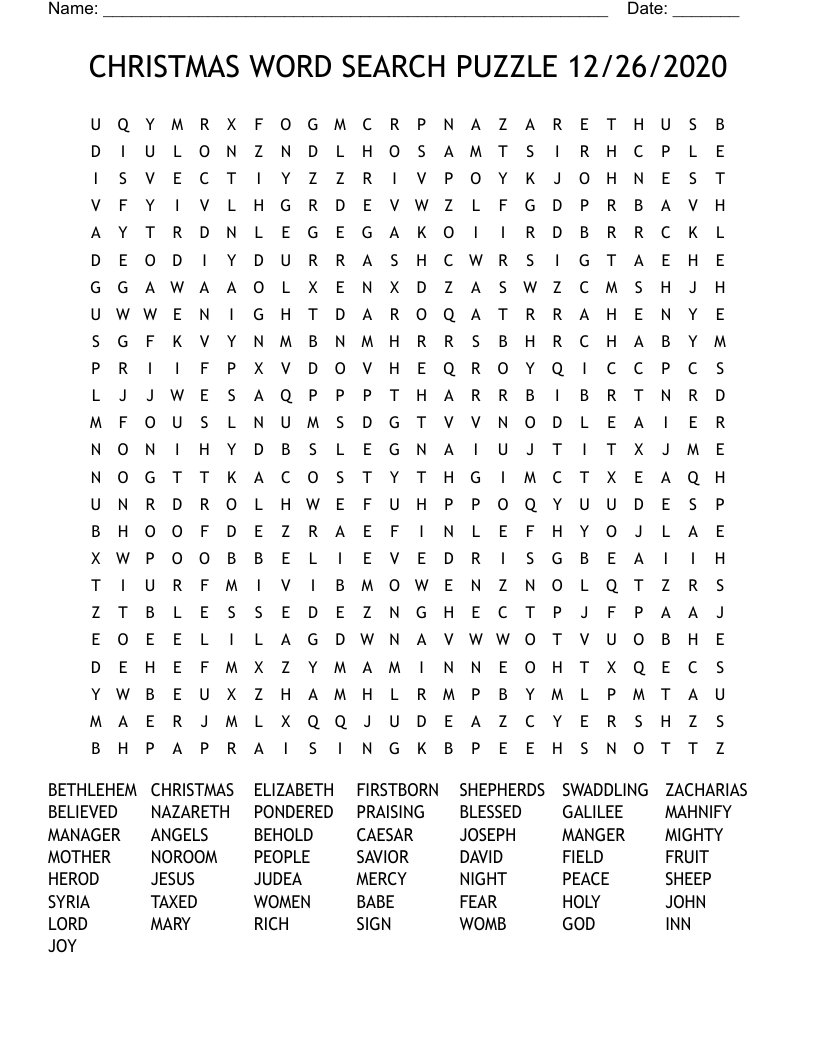 Christmas From The Holy Bible Word Search WordMint
