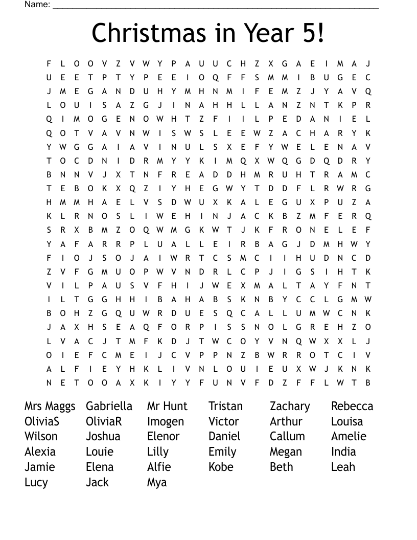 Christmas In Year 5 Word Search WordMint