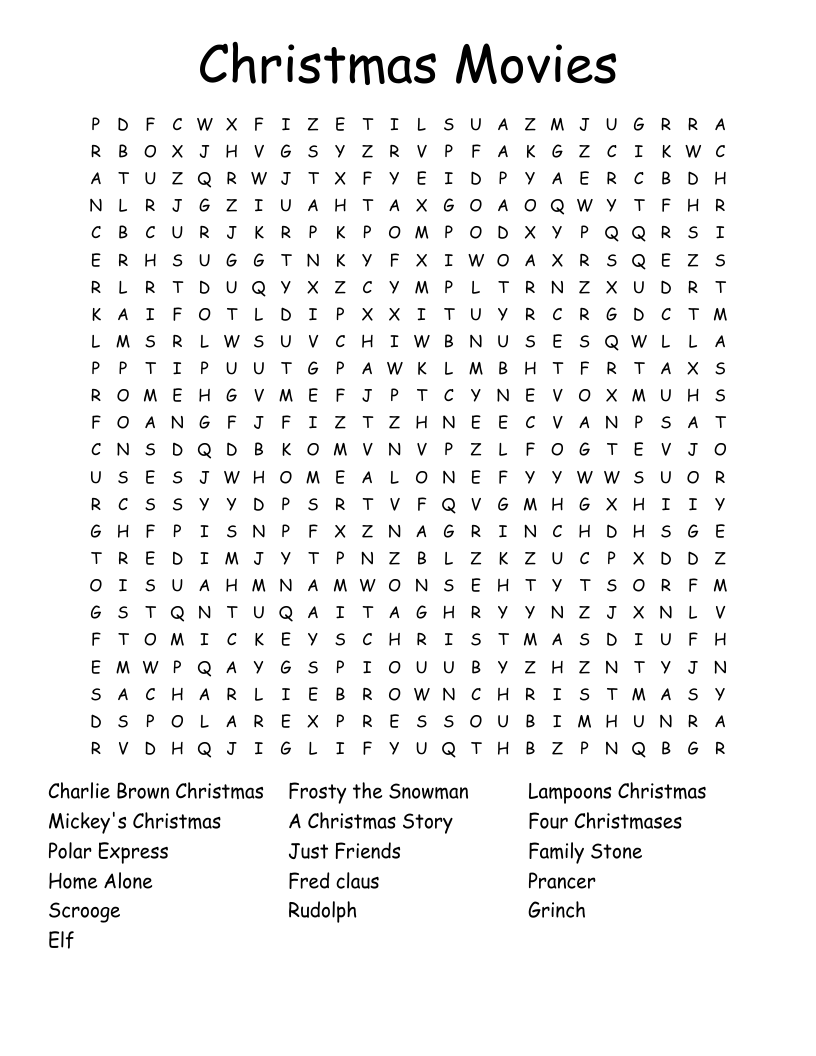 Christmas Movies Word Search WordMint Christmas Movies Word Search WordMint