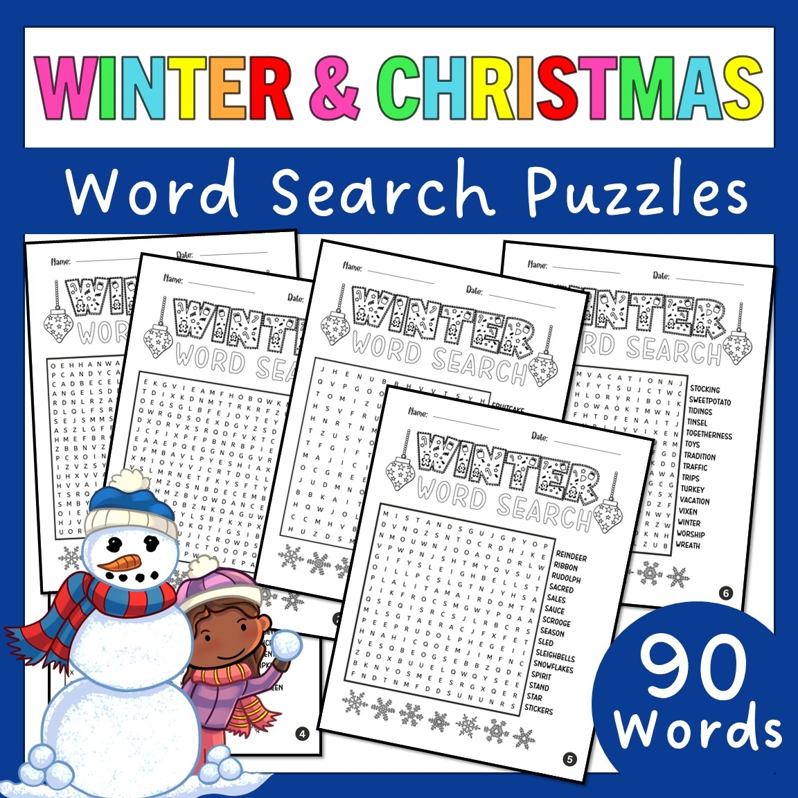 Christmas Winter Themed Word Search Puzzles December Activities 90 Words Made By Teachers
