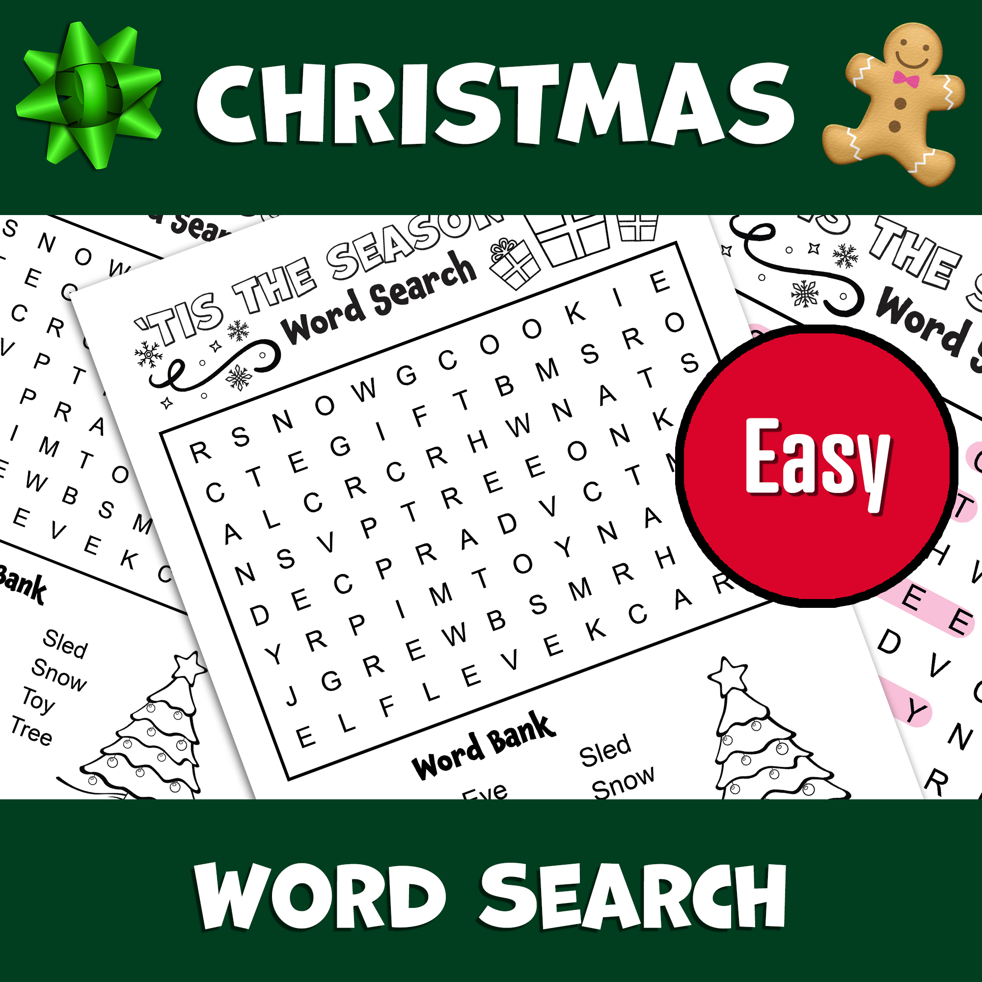 Christmas Word Search Easy Holiday Word Search Puzzle Made By Teachers
