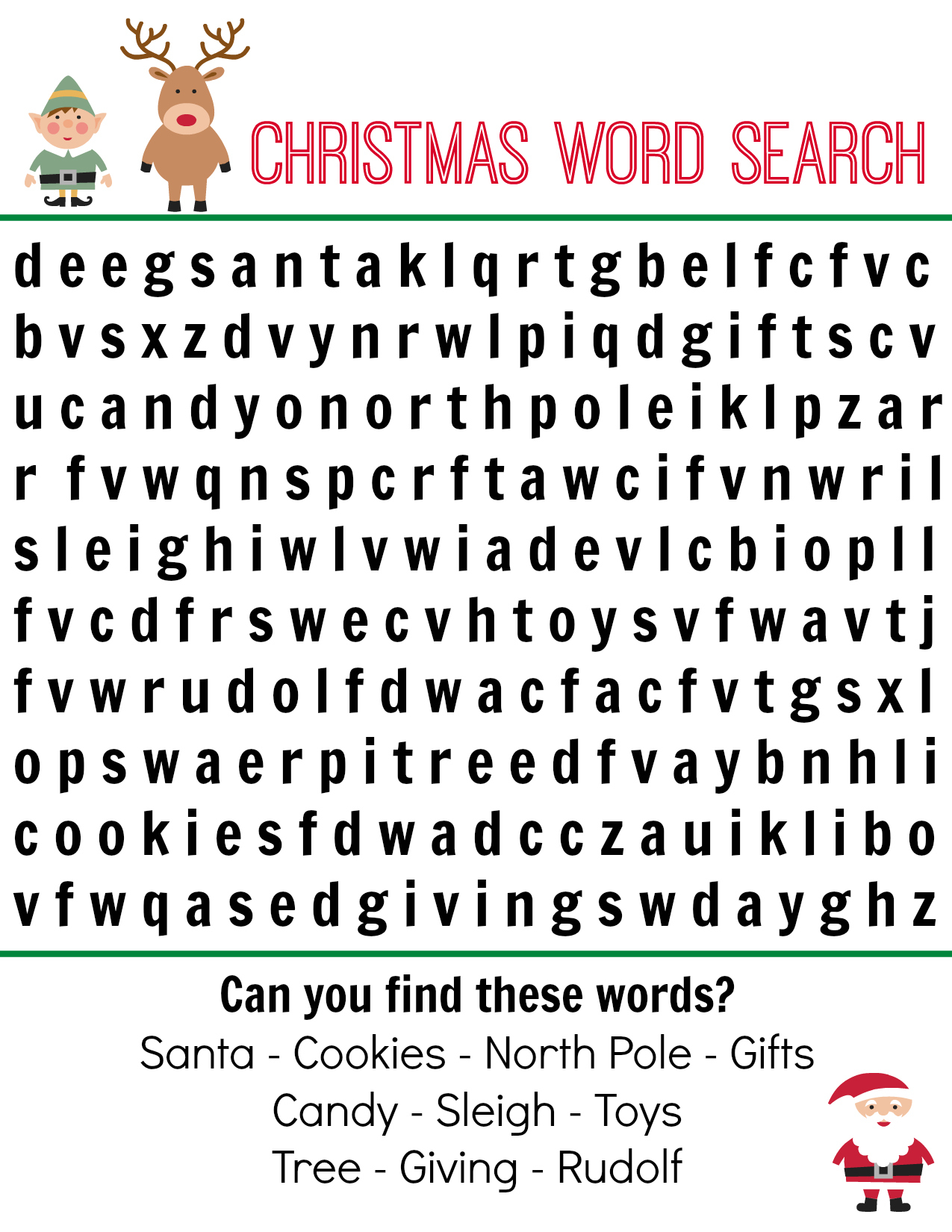 Free Word Search Christmas Printable