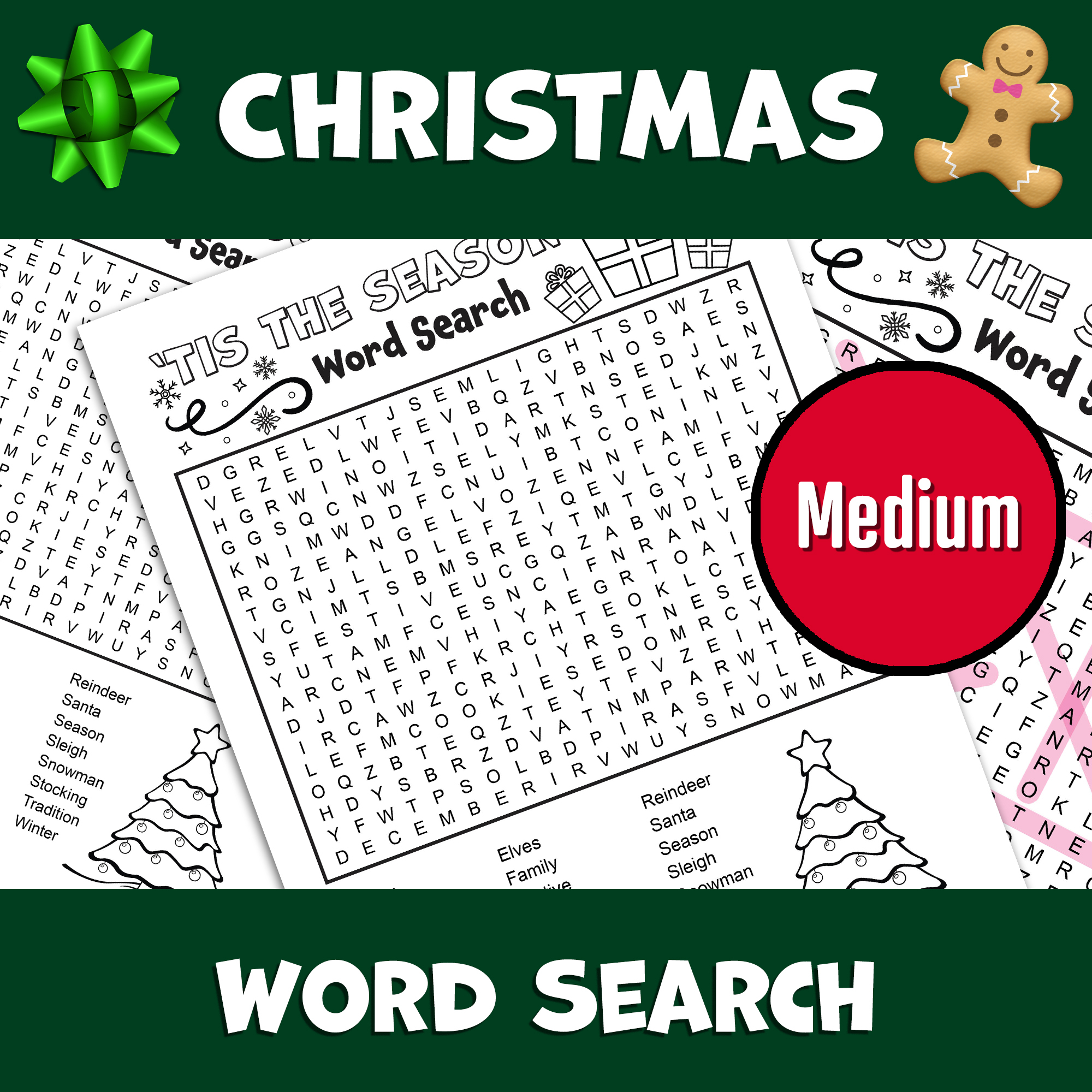 Christmas Word Search Medium Holiday Word Search Puzzle Made By Teachers