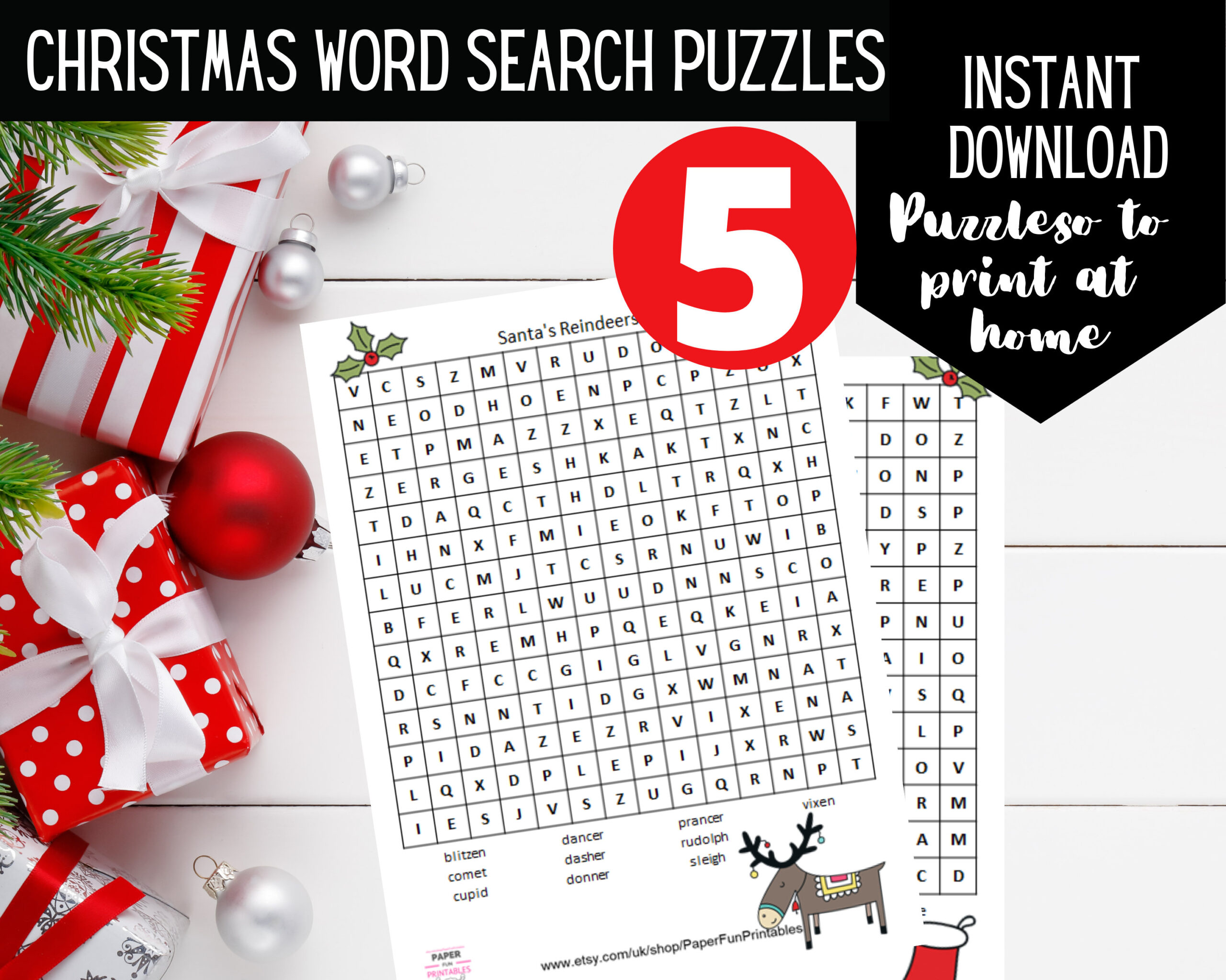 Christmas Word Search PRINTABLE Digital Download 5 Christmas Word Puzzles Christmas Activity For Kids Etsy UK