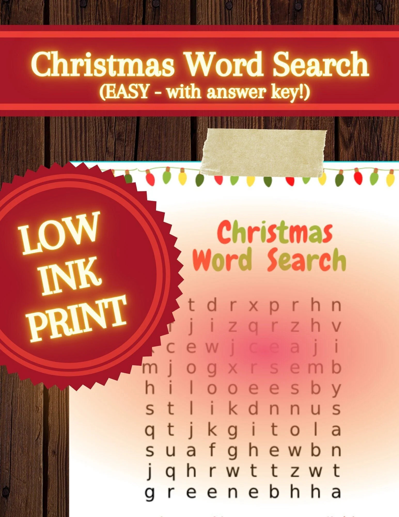 Christmas Word Search Printable EASY With Answer Key LOW INK Etsy