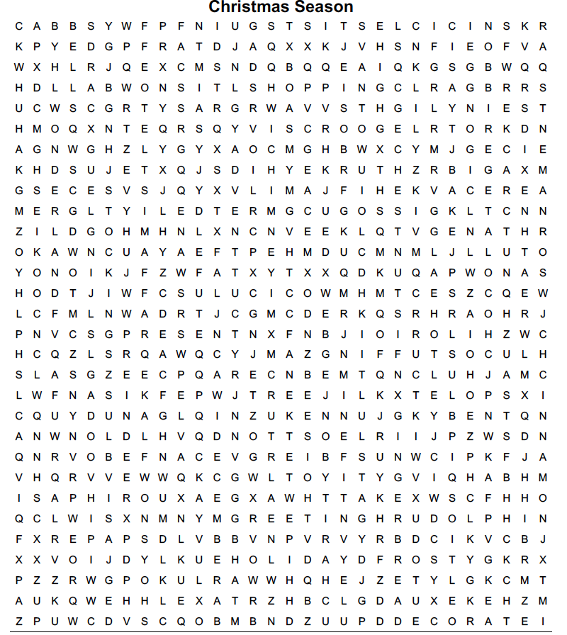 Hard Word Search Christmas