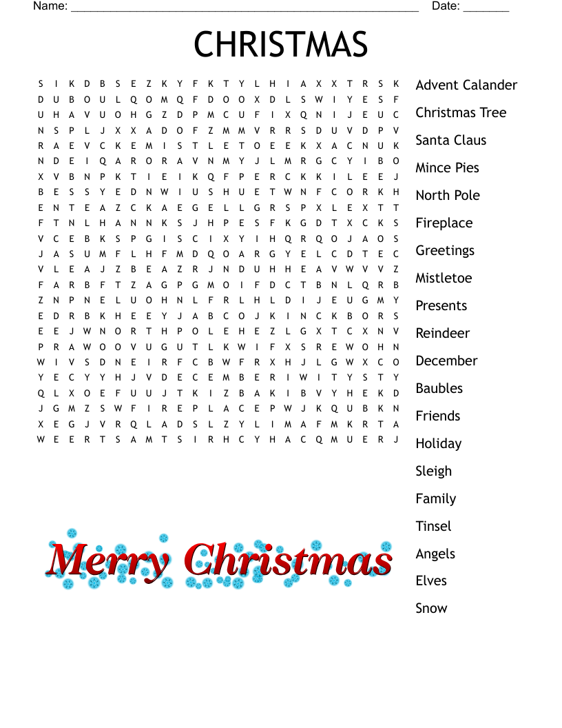 CHRISTMAS Word Search WordMint