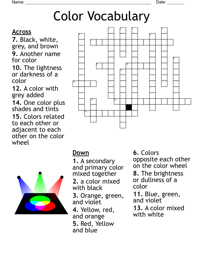 Word Searches In A Category Of Colors
