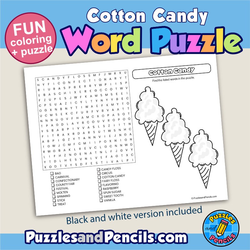 Cotton Candy Word Search Puzzle Activity Page With Coloring Wordsearch Made By Teachers
