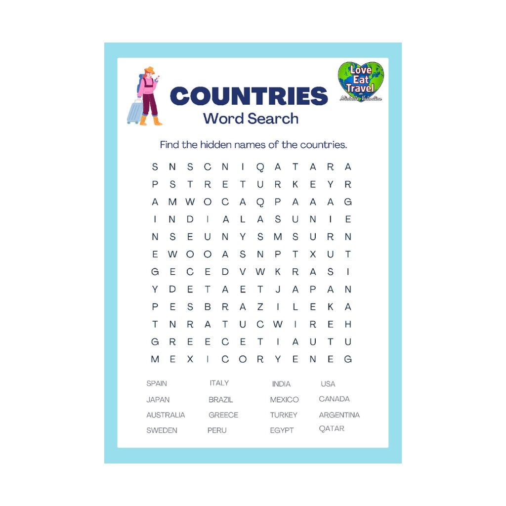 Country Word Search Printable