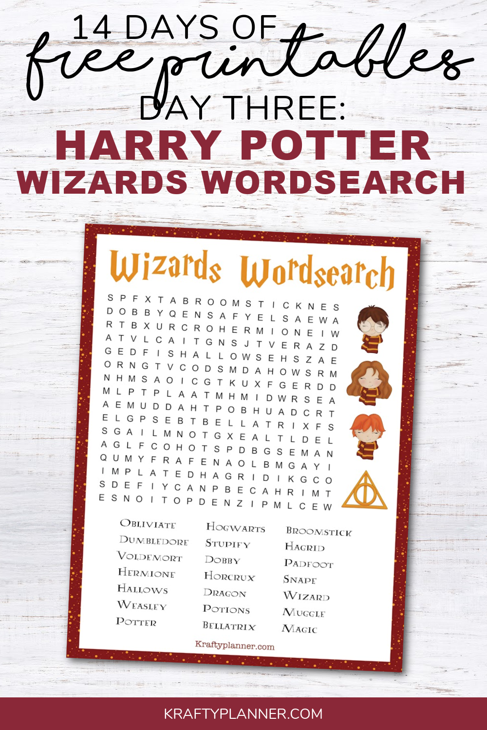 DAY 3 Free Printable Harry Potter Wizards Wordsearch Krafty Planner DAY 3 Free Printable Harry Potter Wizards Wordsearch Krafty Planner