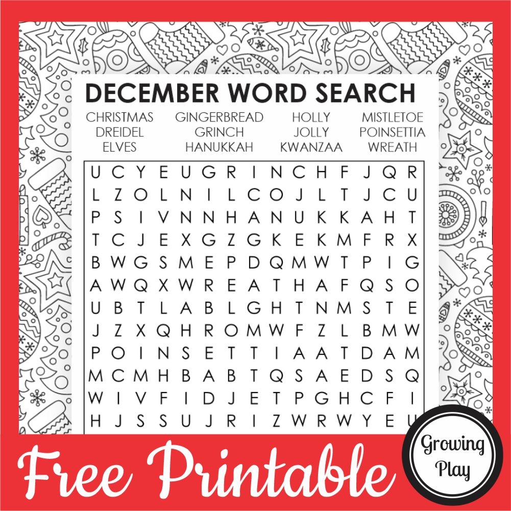 December Word Search Free Printable Growing Play December Word Search Free Printable Growing Play