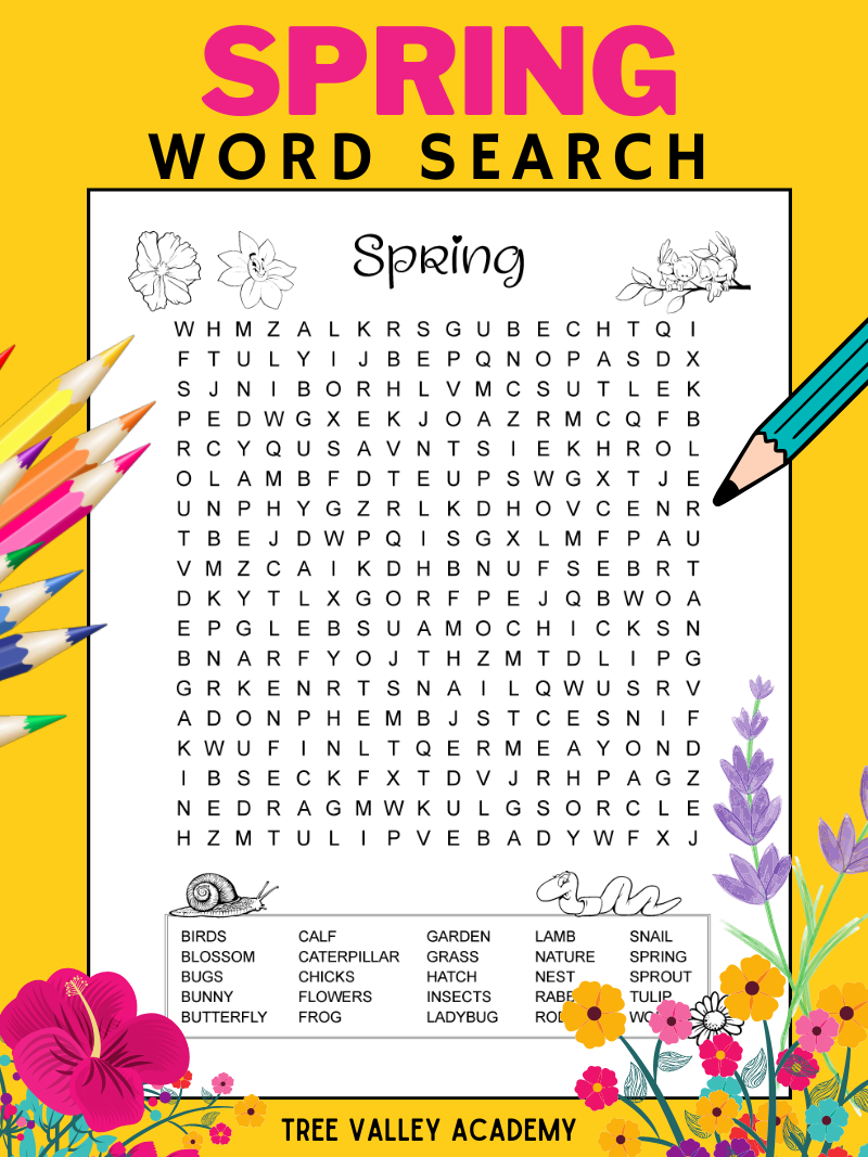 difficult spring word search puzzle for kids free printable