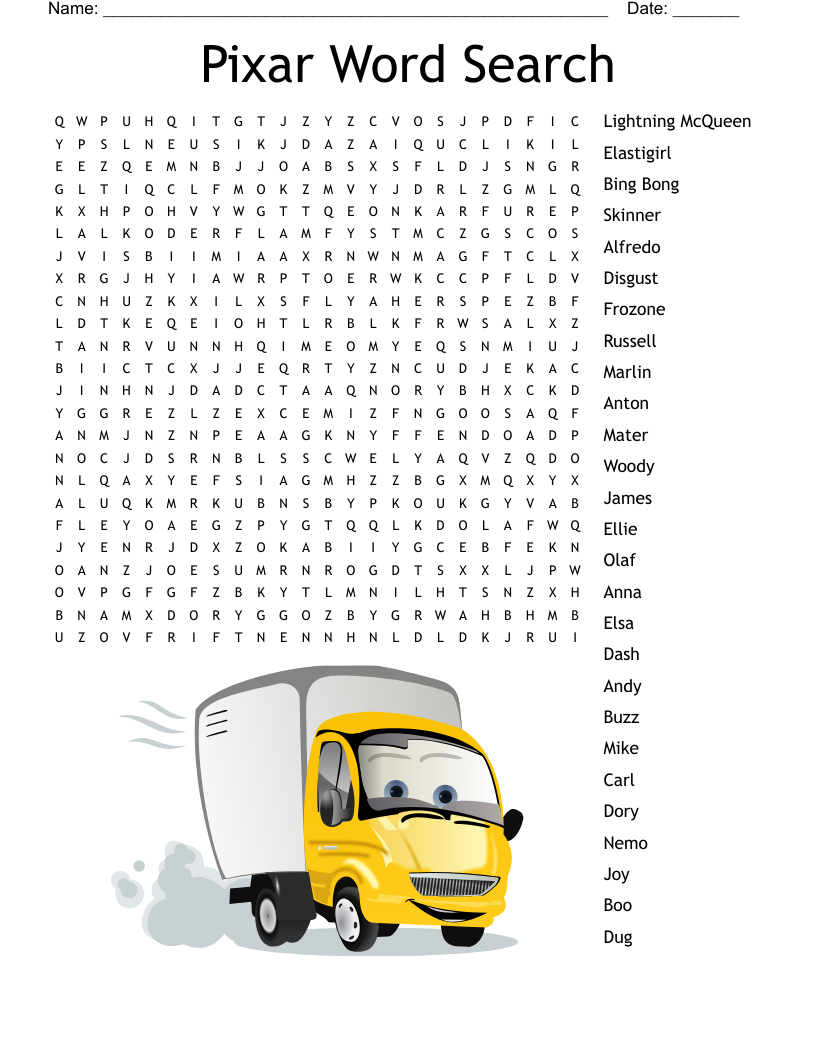Disney Cars Word Search WordMint