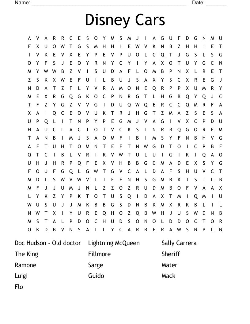 Disney Cars Word Search WordMint Disney Cars Word Search WordMint