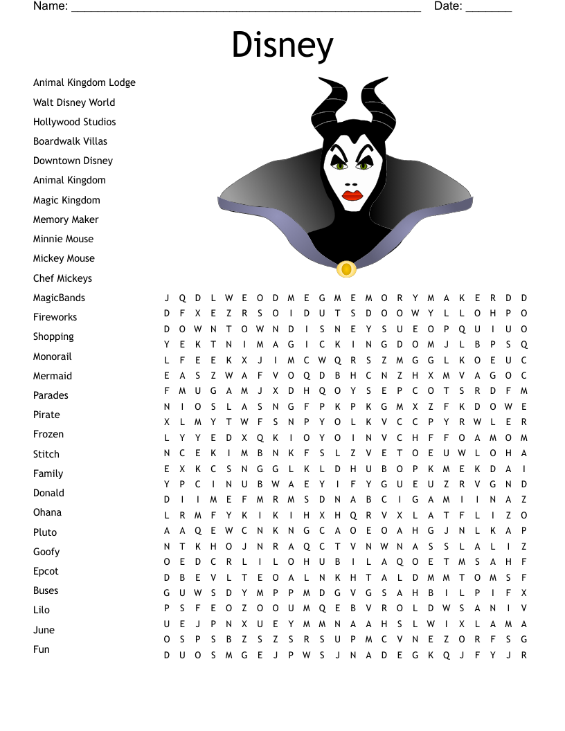 Disney Character Search Word Search WordMint