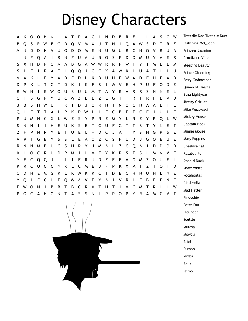 Disney Characters Word Search WordMint