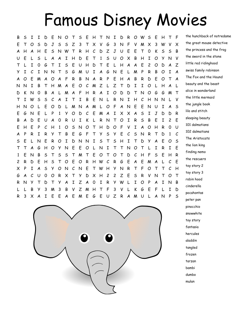 Disney Movies Word Search WordMint