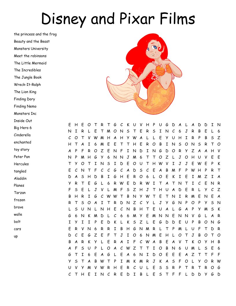 Disney Movie Word Search Printable