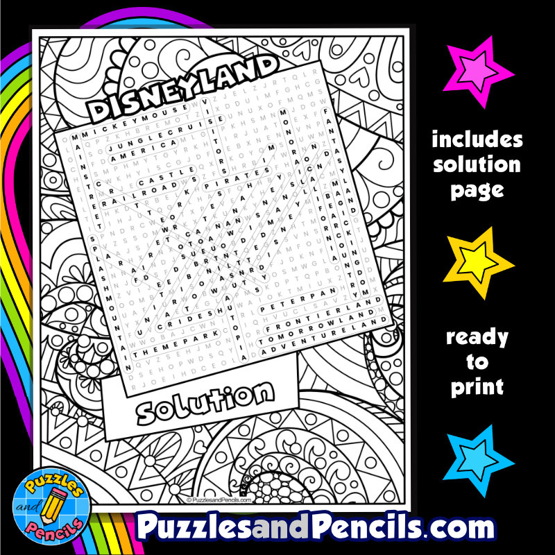 Disneyland Word Search Puzzle With Coloring US Tourist Attractions Wordsearch Made By Teachers
