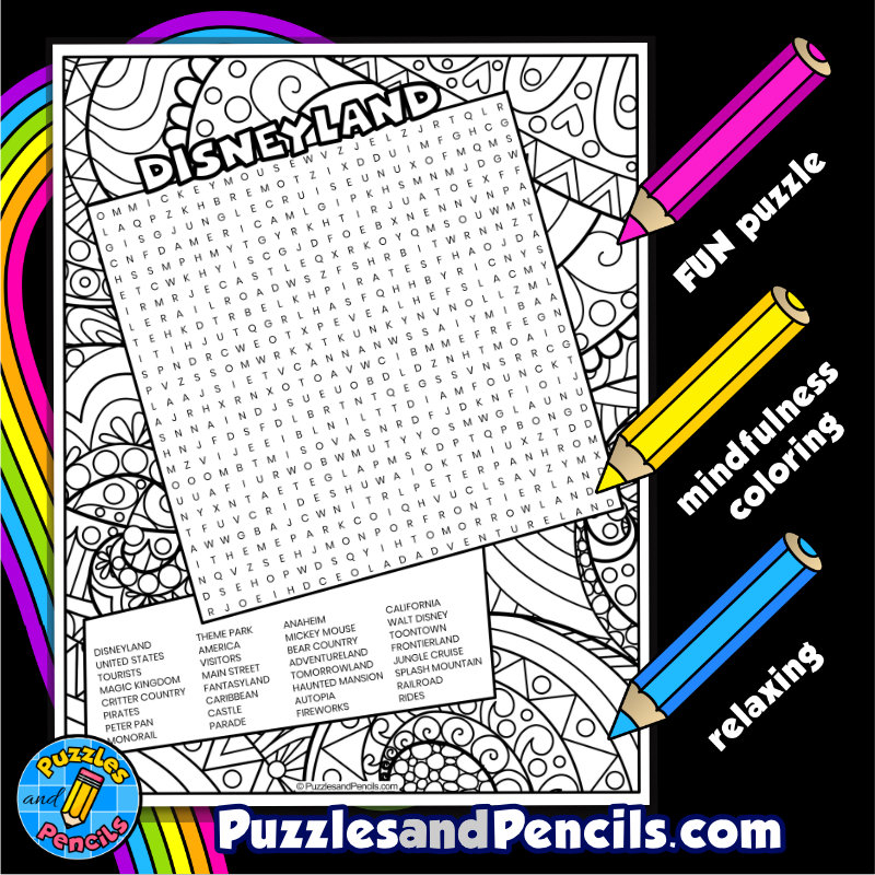 Disneyland Word Search Puzzle With Coloring US Tourist Attractions Wordsearch Made By Teachers