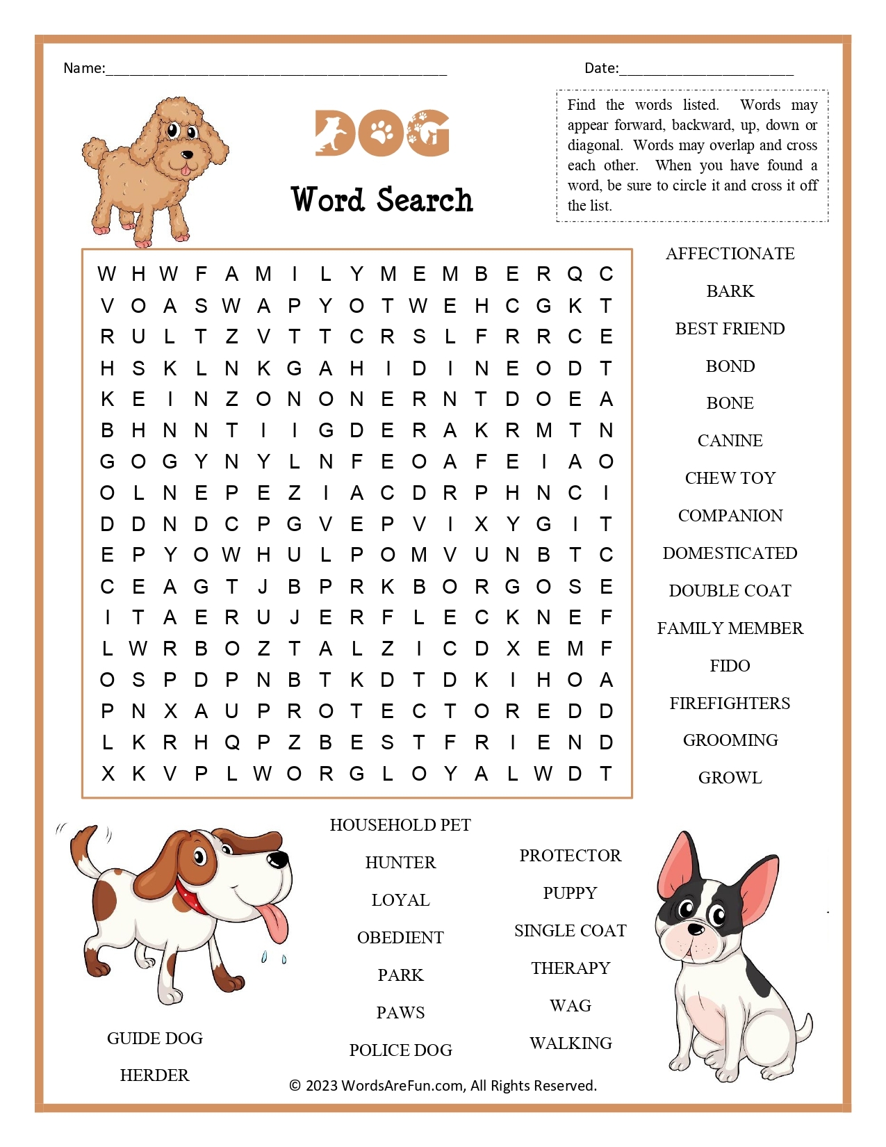 Dog Breeds Word Search Puzzle In Large Print Etsy Denmark Worksheets Library