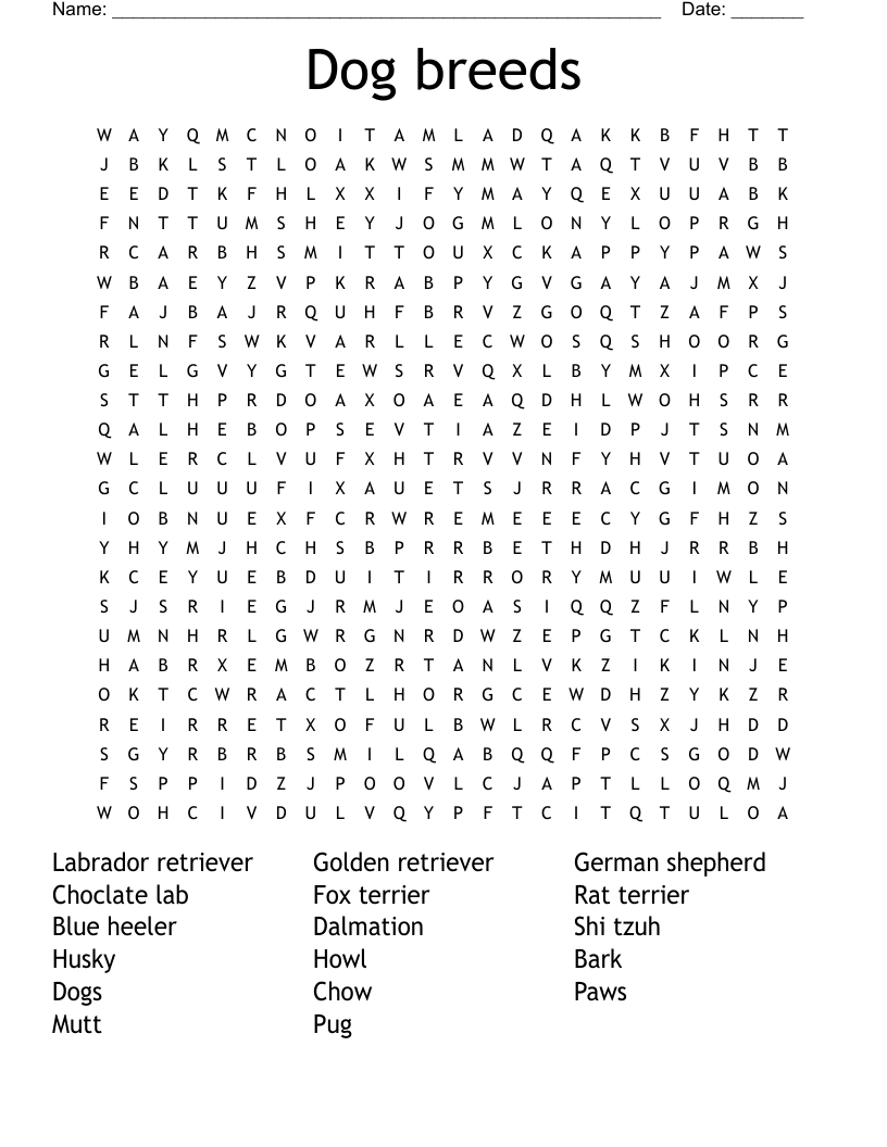 Dog Word Search WordMint