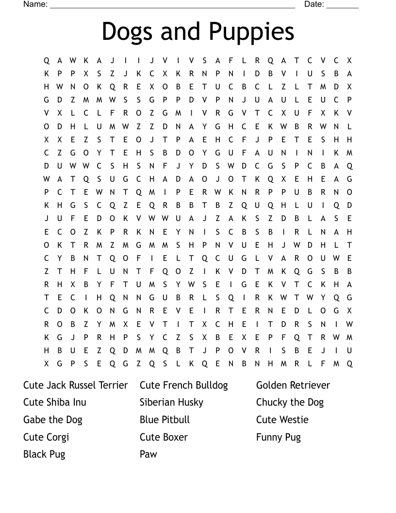 Dogs And Puppies Word Search WordMint