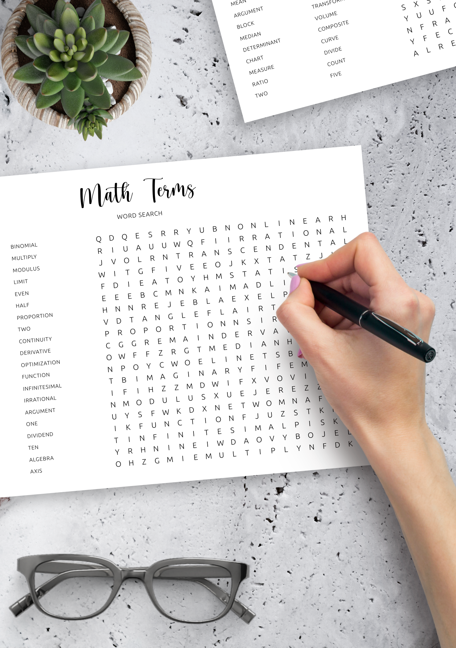 Math Terms Word Search Printable